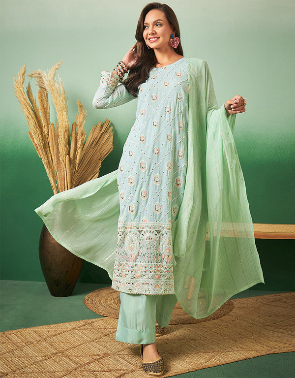 trendy sea green georgette trendy designer party wear salwar suit with sea green georgette 13641-acy3968 Front View