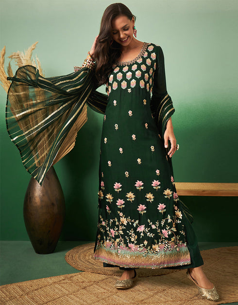 elegant green georgette trendy designer party wear salwar suit with green georgette 13641-acy3969 Front View