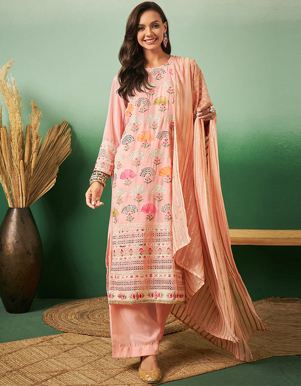 modern peach georgette trendy designer party wear salwar suit with peach georgette 13641-acy3972 Front View