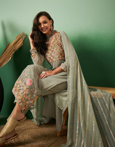 sophisticated light green georgette trendy designer party wear salwar suit with light green georgette 13641-acy3973 Back View