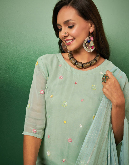 glamorous aqua blue georgette trendy designer party wear salwar suit with aqua blue georgette 13641-acy3974 Back View