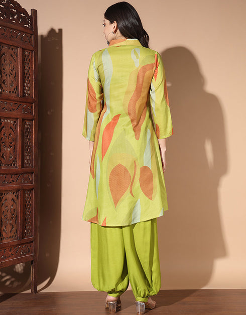 chic green muslin trendy party wear readymade top bottom collection suit design pant 13444-acy3990 Close-up View