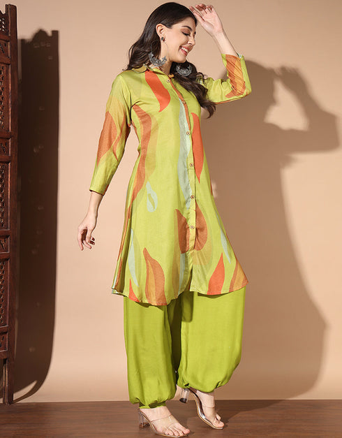 chic green muslin trendy party wear readymade top bottom collection suit design pant 13444-acy3990 Side View