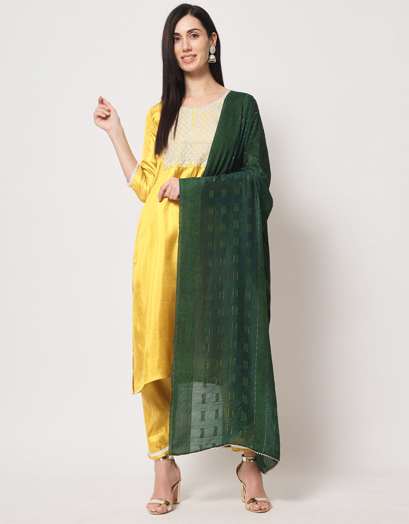 Lemon Attractive Readymade Pant Suit With Printed Embroidery Work