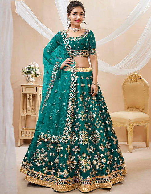 classy green art silk designer party wear lehenga choli with green art silk 13651-acy4016 Front View
