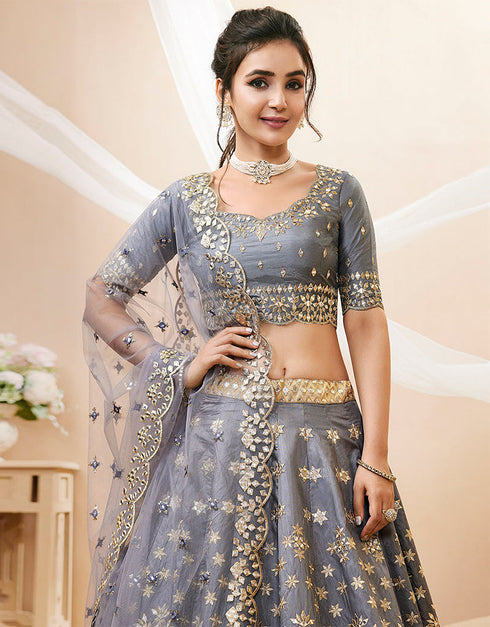 chic grey art silk designer party wear lehenga choli with grey art silk 13651-acy4018 Close-up View