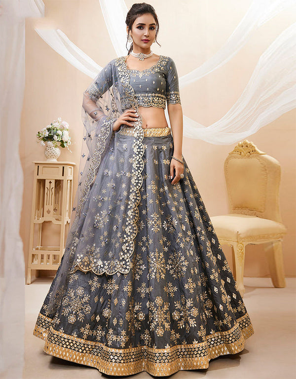chic grey art silk designer party wear lehenga choli with grey art silk 13651-acy4018 Front View