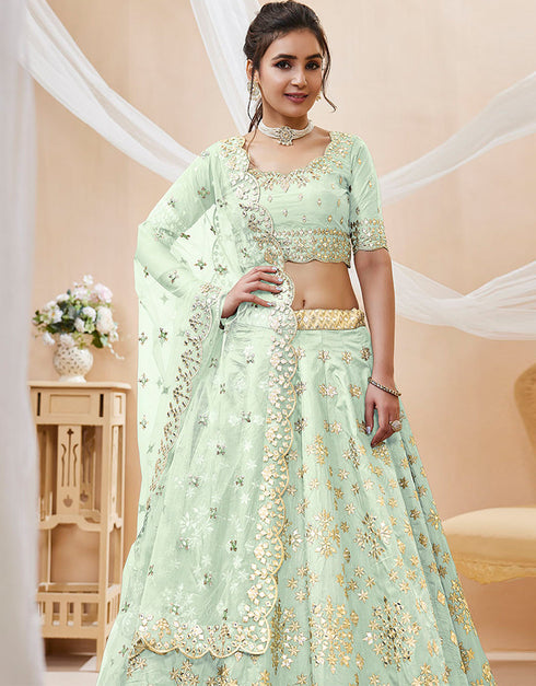 trendy pista art silk designer party wear lehenga choli with pista art silk 13651-acy4019 Close-up View