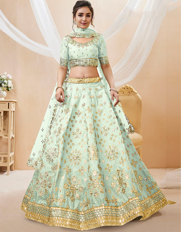 trendy pista art silk designer party wear lehenga choli with pista art silk 13651-acy4019 Front View