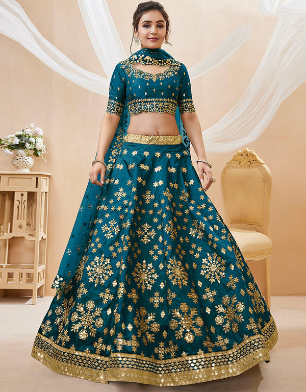 fashionable blue art silk designer party wear lehenga choli with blue art silk 13651-acy4021 Front View