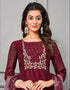 chic maroon cotton silk designer party wear readymade salwar suit with maroon chanderi 13656-acy4055 Close-up View