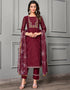 chic maroon cotton silk designer party wear readymade salwar suit with maroon chanderi 13656-acy4055 Front View