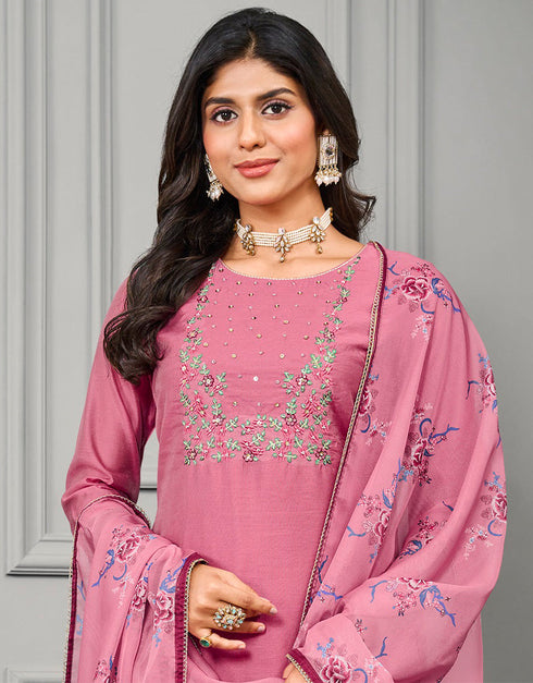 elegant pink cotton silk designer party wear readymade salwar suit with pink chanderi 13656-acy4057 Close-up View