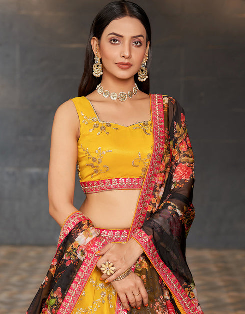 sleek yellow georgette designer party wear lehenga choli with yellow georgette 13658-acy4063 Back View