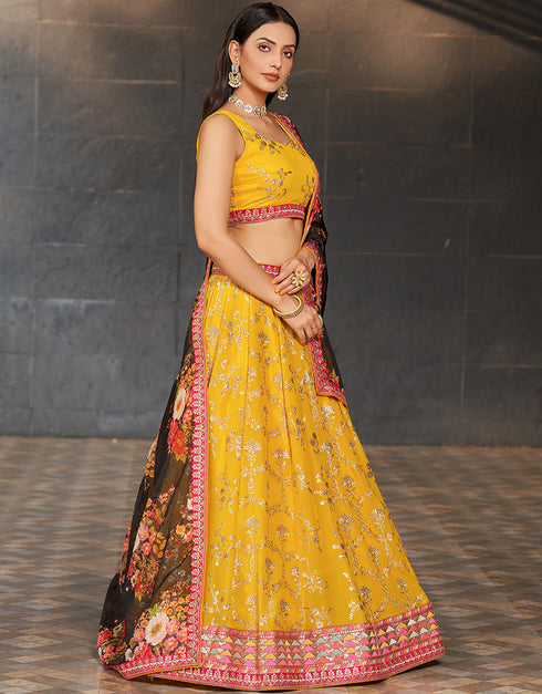 sleek yellow georgette designer party wear lehenga choli with yellow georgette 13658-acy4063 Front View