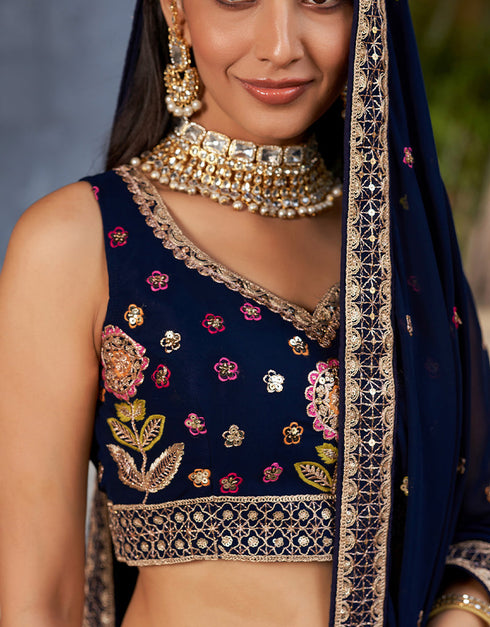 sophisticated nevy blue georgette designer party wear lehenga choli with nevy blue georgette 13658-acy4065 Back View
