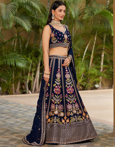 sophisticated nevy blue georgette designer party wear lehenga choli with nevy blue georgette 13658-acy4065 Front View