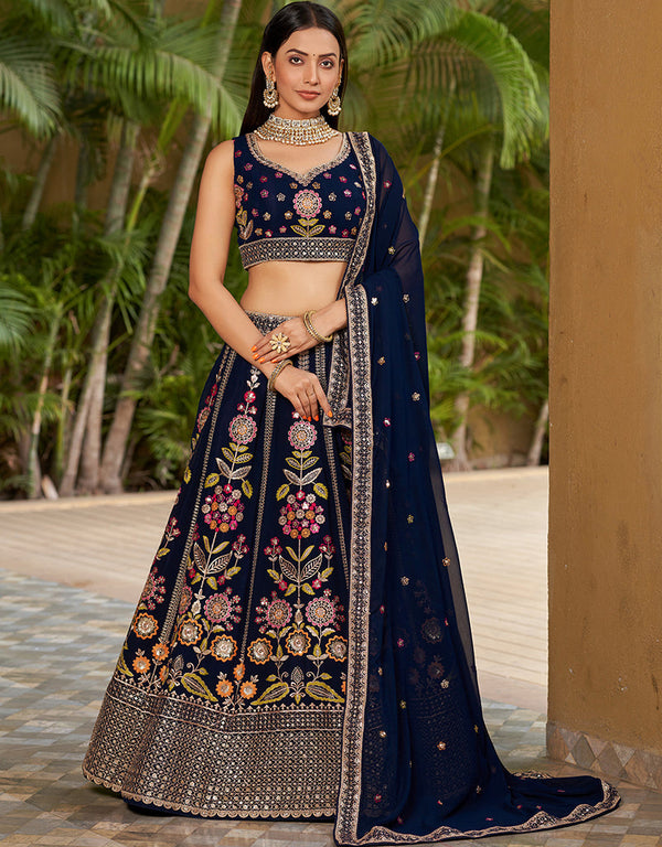 sophisticated nevy blue georgette designer party wear lehenga choli with nevy blue georgette 13658-acy4065 Front View