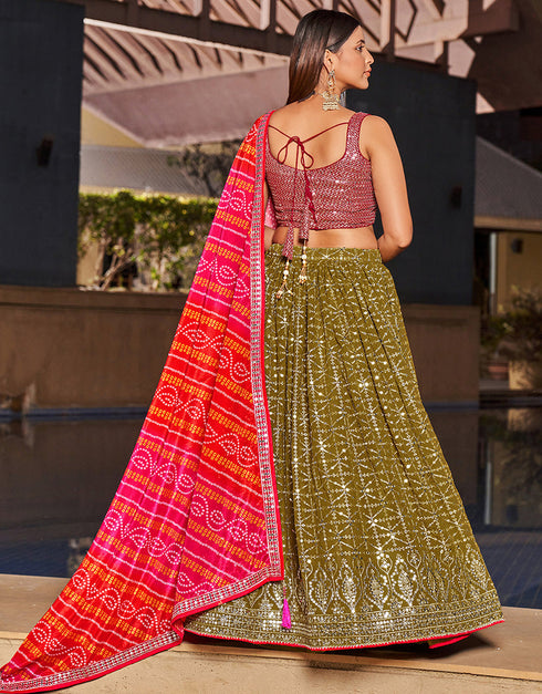 glamorous pink georgette designer party wear lehenga choli with olive georgette 13658-acy4066 Close-up View