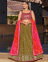 glamorous pink georgette designer party wear lehenga choli with olive georgette 13658-acy4066 Front View