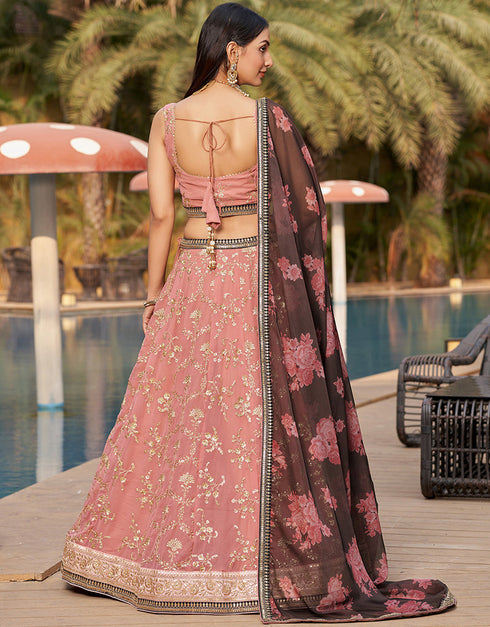 contemporary pink georgette designer party wear lehenga choli with pink georgette 13658-acy4067 Close-up View