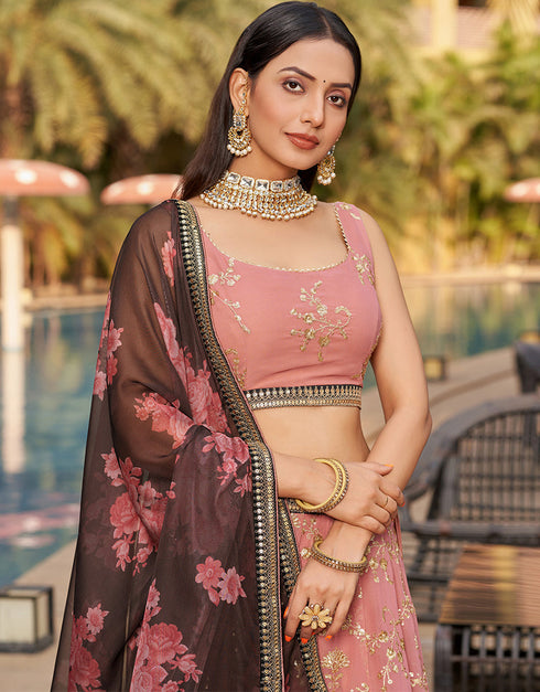 contemporary pink georgette designer party wear lehenga choli with pink georgette 13658-acy4067 Back View