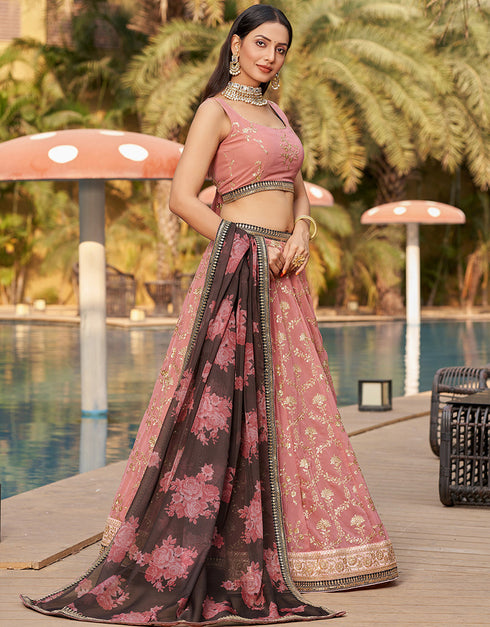 contemporary pink georgette designer party wear lehenga choli with pink georgette 13658-acy4067 Front View