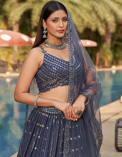 classy grey georgette designer party wear lehenga choli with grey georgette 13658-acy4068 Back View