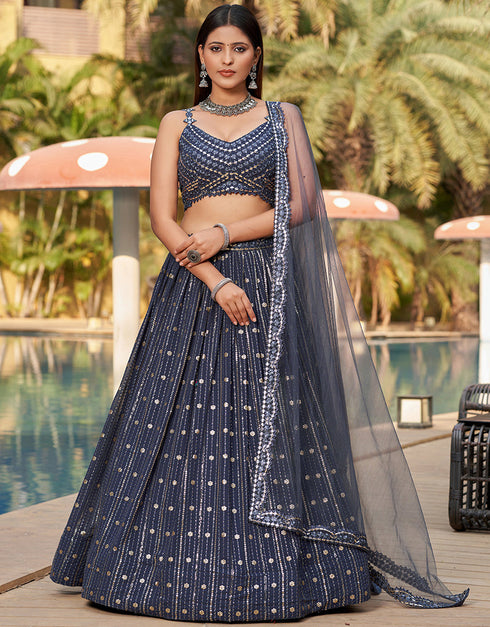 classy grey georgette designer party wear lehenga choli with grey georgette 13658-acy4068 Front View