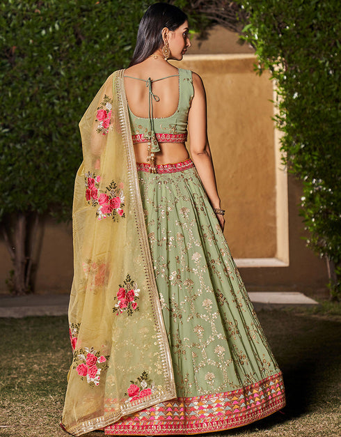 stylish pista georgette designer party wear lehenga choli with pista georgette 13658-acy4069 Close-up View