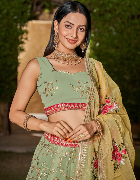 stylish pista georgette designer party wear lehenga choli with pista georgette 13658-acy4069 Back View