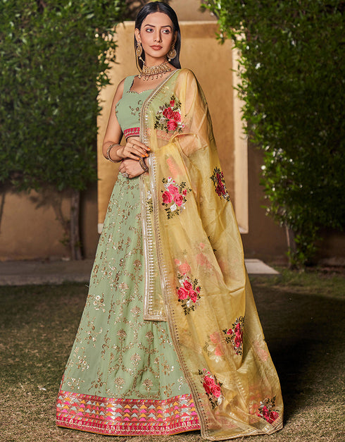 stylish pista georgette designer party wear lehenga choli with pista georgette 13658-acy4069 Front View
