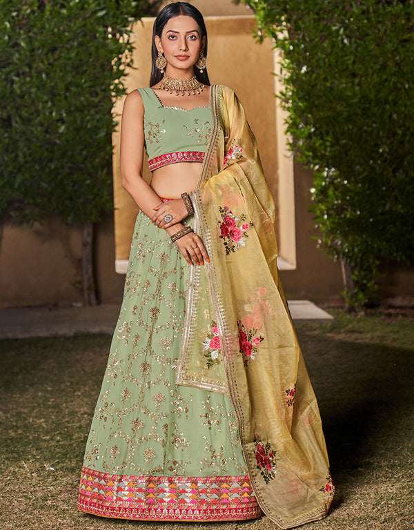 stylish pista georgette designer party wear lehenga choli with pista georgette 13658-acy4069 Front View