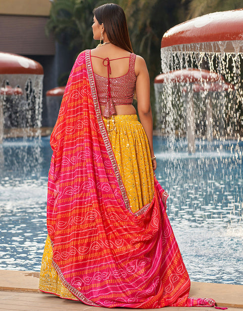 chic pink georgette designer party wear lehenga choli with yellow georgette 13658-acy4070 Close-up View
