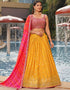 chic pink georgette designer party wear lehenga choli with yellow georgette 13658-acy4070 Front View