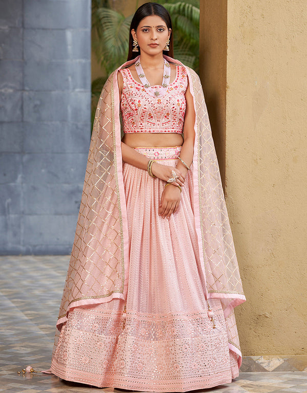 trendy pink art silk designer party wear lehenga choli with pink georgette 13658-acy4071 Front View