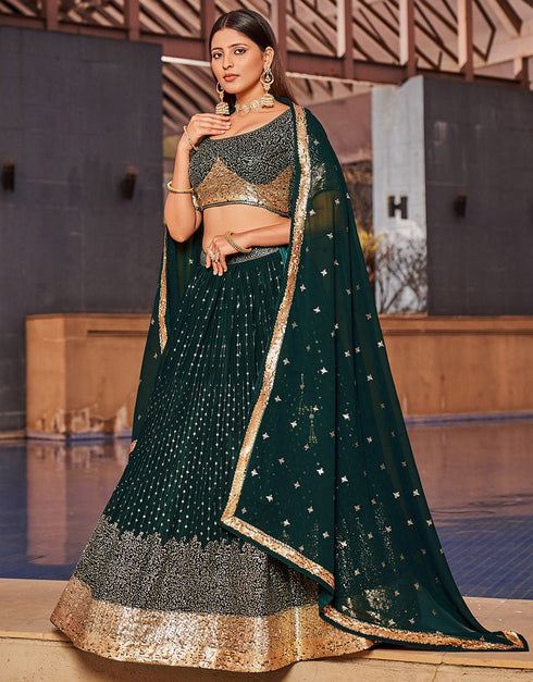 elegant green georgette designer party wear lehenga choli with green georgette 13658-acy4072 Back View