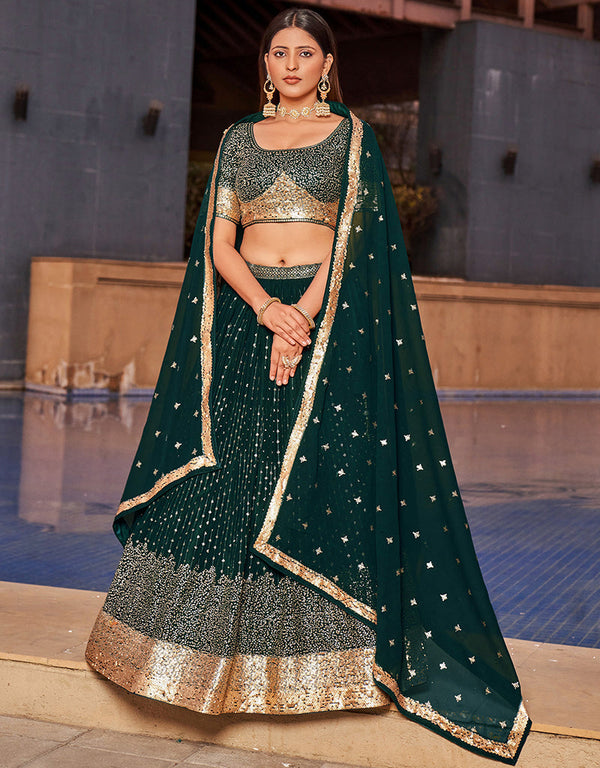 elegant green georgette designer party wear lehenga choli with green georgette 13658-acy4072 Front View