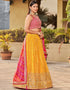 fashionable pink art silk designer party wear lehenga choli with yellow georgette 13658-acy4073 Front View