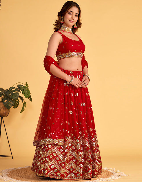 sleek red soft net designer party wear lehenga choli with red georgette 13659-acy4074 Close-up View