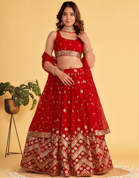 sleek red soft net designer party wear lehenga choli with red georgette 13659-acy4074 Front View