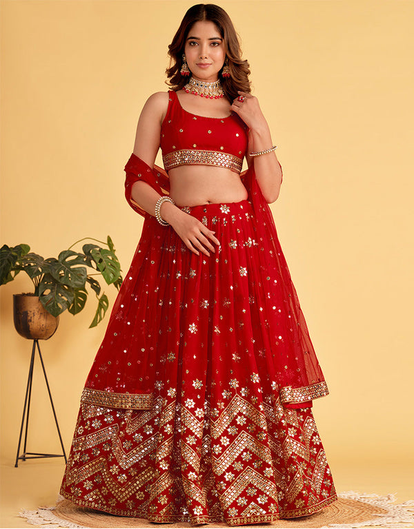 sleek red soft net designer party wear lehenga choli with red georgette 13659-acy4074 Front View