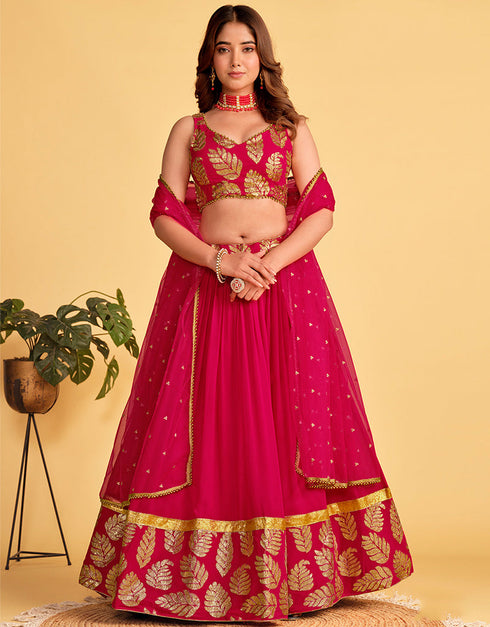 glamorous pink georgette designer party wear lehenga choli with pink georgette 13659-acy4077 Front View