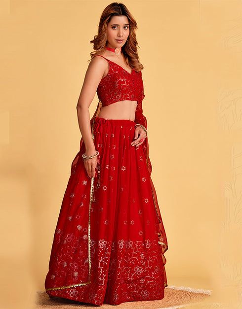 contemporary red georgette designer party wear lehenga choli with red georgette 13659-acy4078 Close-up View