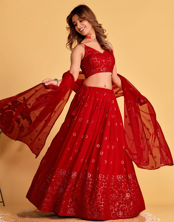 contemporary red georgette designer party wear lehenga choli with red georgette 13659-acy4078 Front View