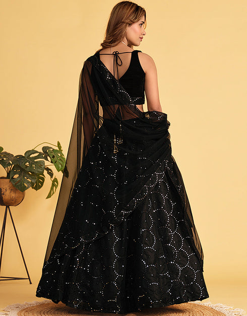 classy black velvet designer party wear lehenga choli with black organza net 13659-acy4079 Close-up View