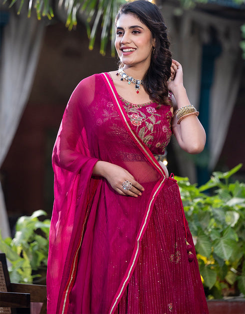 modern pink chinon designer party wear readymade lehenga choli with pink chinon 13664-acy4104 Close-up View