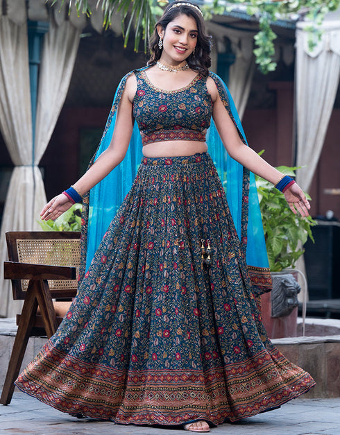 glamorous nevy blue chinon designer party wear readymade lehenga choli with nevy blue chinon 13664-acy4106 Front View