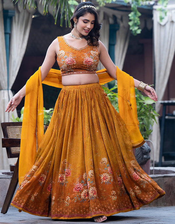 contemporary mustard chinon designer party wear readymade lehenga choli with mustard chinon 13664-acy4107 Front View
