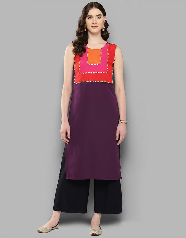 stylish solid crepe attrective designer party wear readymade long kurti with burgundy 13635-acy4108 Front View